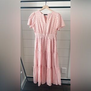 Elegant Pink Eyelet Maxi Dress